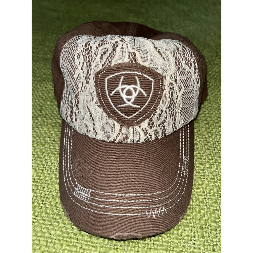 Womens ARIAT Distressed Styled Brown Embroidered Adjustable Hat, Lace, Western